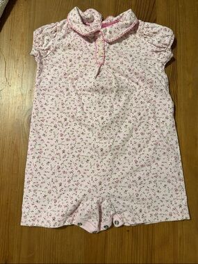 Tommy Hilfiger Pink Floral Baby Romper with Scalloped Trim